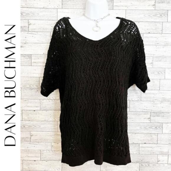 DANA BUCHMAN Metallic Knit Short Sleeve Sweater + Attached Tank, M, NWT! - Picture 1 of 10